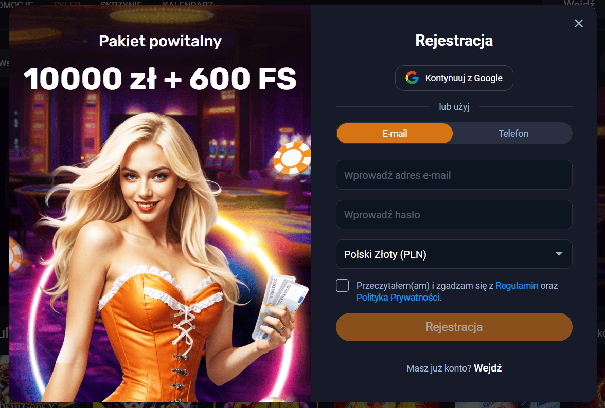 Formularz rejestracyjny Vox Casino - szybkie zakładanie konta